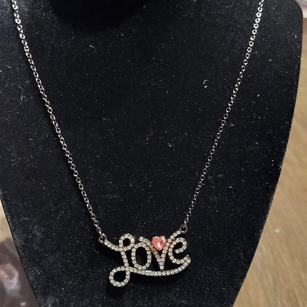 Park Lane Elegant Silver 'Love' Necklace with Red Heart